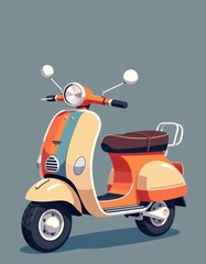 Vintage Retro Scooter Illustration Classic Italian Style Motorbike Two Wheeled Vehicle Design
