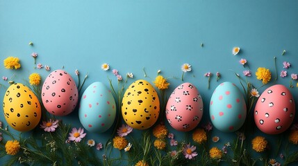 Colorful easter eggs with floral decorations for spring holiday celebration and easter egg hunt design ideas