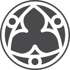 Gothic circle rose window with medieval ornament. Cathedral rosette. Christian architecture element with stained glass. Radial frame.