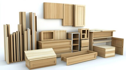 Modern wooden furniture collection showcasing various designs and storage solutions