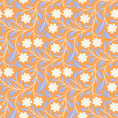 Fototapeta premium Seamless Floral Pattern with Daisies and Leaves – Elegant Botanical Background for Fabric & Wallpaper
