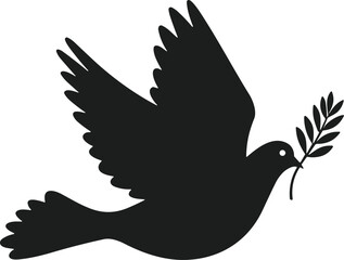 Silhouette of Peace Dove with Olive Branch Vector Illustration