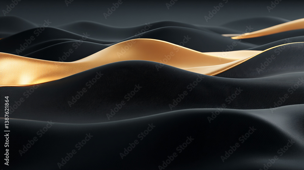 Aufkleber abstract black and gold wavy surface creating a textured landscape with smooth flowing lines