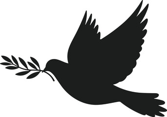 Flying Peace Dove Silhouette with Olive Branch Vector Art