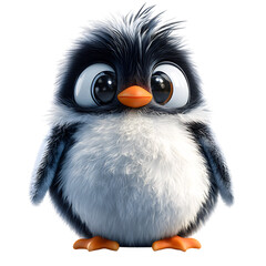 A Fluffy 3D Cartoon Penguin with Soft Glowing Feathers Isolated on Transparent Background