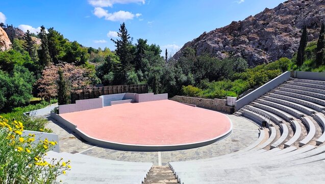 Photo of the Attic grove theater 'Katina Paxinou',  a small, lovely open-air theater nestled in a pine grove, also hosting student performances during the summer.