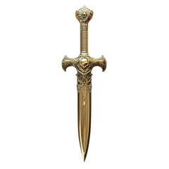 Elegant Gold Dagger With Intricate Design Showcased on a Clean White Backdrop, on the transparent background
