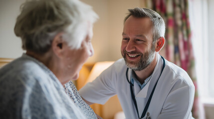 Obraz premium Caring doctor assisting senior patient in morning routine at nursing home