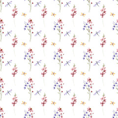 Seamless pattern, floral minimalist repeat background with watercolor flowers. Fabric wallpaper print texture. Perfectly for wrapped paper, backdrop.
