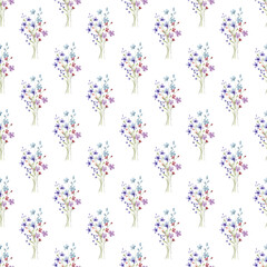 Seamless pattern, floral minimalist repeat background with watercolor flowers. Fabric wallpaper print texture. Perfectly for wrapped paper, backdrop.