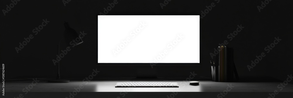 Aufkleber Stylish desktop monitor with bright white screen on minimalistic workspace emphasizing clean and professional design