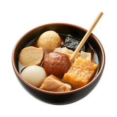 Japanese Oden Bowl with Wooden Spoon Isolated on Transparent Background