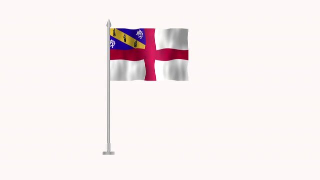 Flag of Hern, Pole flag of Hern on white screen, Hern 3D Animation flag waving in the wind isolated on white Background. 
