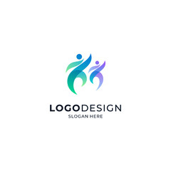 A colorful and elegant gradient logo with an accent of two people dancing.