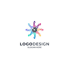 Colorful and shiny camera lenses and tech accents for technology and photography logos