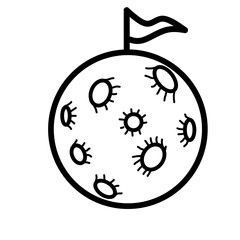 A Detailed Line Art Depiction of a Moon with a Flag