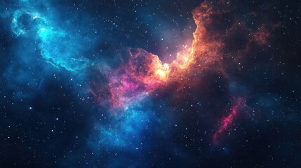 Abstract outer space endless nebula galaxy background. Large view of a colorful dark nebula in space. Cosmic background with bright shining stars, galaxies, and a deep universe.