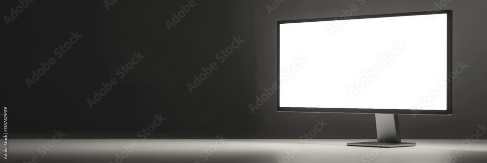 Poster sleek desktop monitor with bright screen in minimalistic workspace creating a clean professional atm
