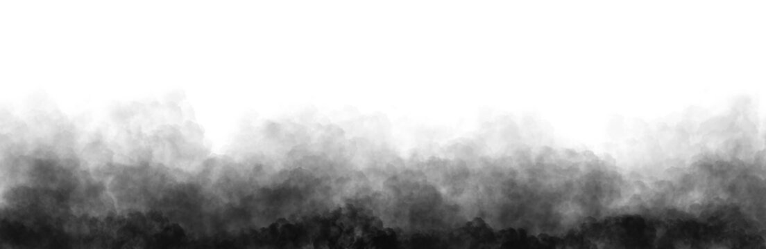 Black clouds. Clouds with transparent background of black color. Overlay, realistic smoke fog overlay. Backgrounds with cloud textures with transparencies	