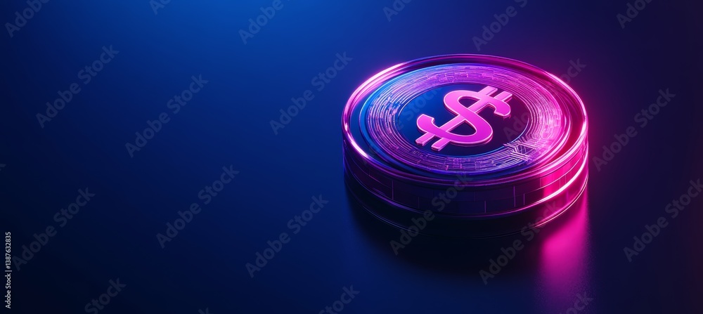 Poster dollar symbol on purple violet color. digital currency payment transaction. generative ai technology
