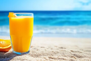 Summer photo of beach and orange juice

