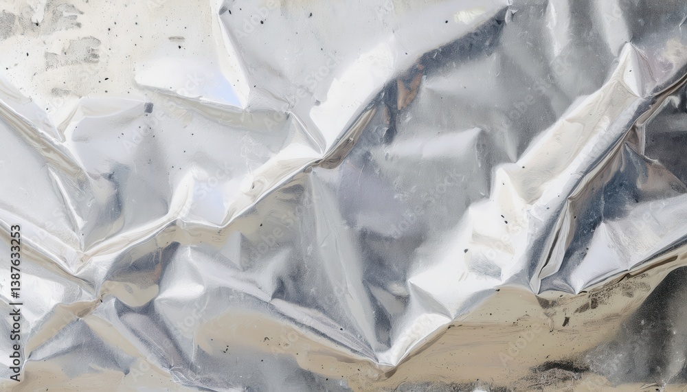 Aufkleber  crumpled metallic foil texture with reflective abstract folds for digital background, design layers, or 3d rendering base