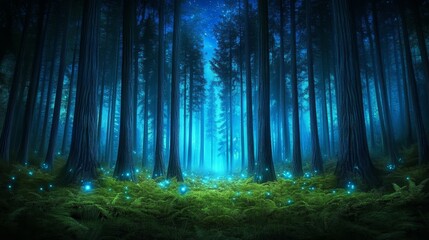 Naklejka premium A magical enchanted forest where children discover glowing fireflies and talking animals