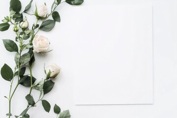 Floral Arrangement with White Roses and Blank Paper for Message