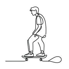 Man Skateboarding in a Minimalist Line Art Style on Transparent Background 