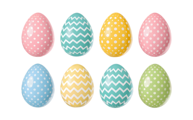 set of Pastel-colored Easter eggs isolated on a transparent white background PNG cutout, perfect for digital art, design mockups, or greeting cards with a springtime theme