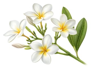 White Frangipani Flower in Full Bloom on a White Background