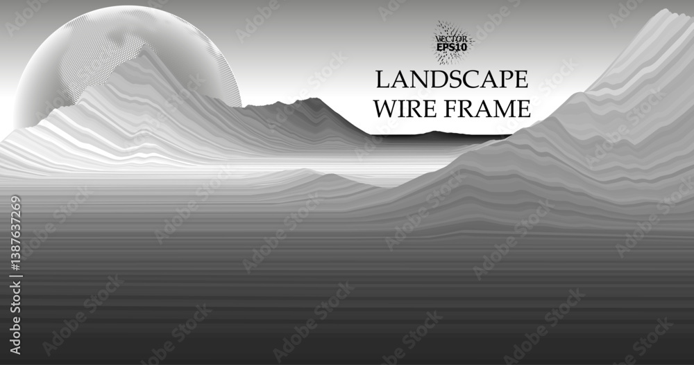 Aufkleber abstract digital representation of a surface with a 3d wireframe grid pattern, showcasing peaks and 