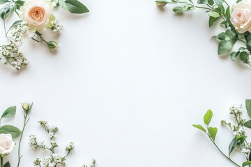 Naklejka premium Floral Frame of Roses and Baby's Breath on White Background