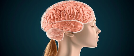 The illustration shows a serene woman in a meditative state, her brain illuminated in a vibrant display of heightened mental function