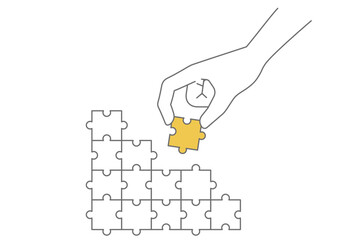ジグソーパズルを組み立てる手のベクターイラスト