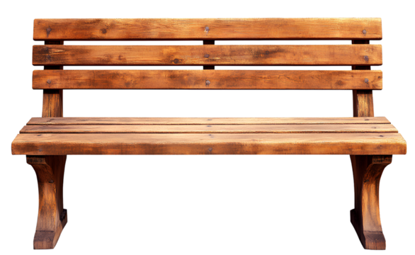 Wooden bench isolated on a transparent background, cutout PNG file with a white color background for easy PNG element software decoration, stock photo.