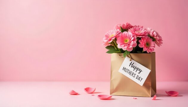 Happy mother's day flowers gift pink background celebration