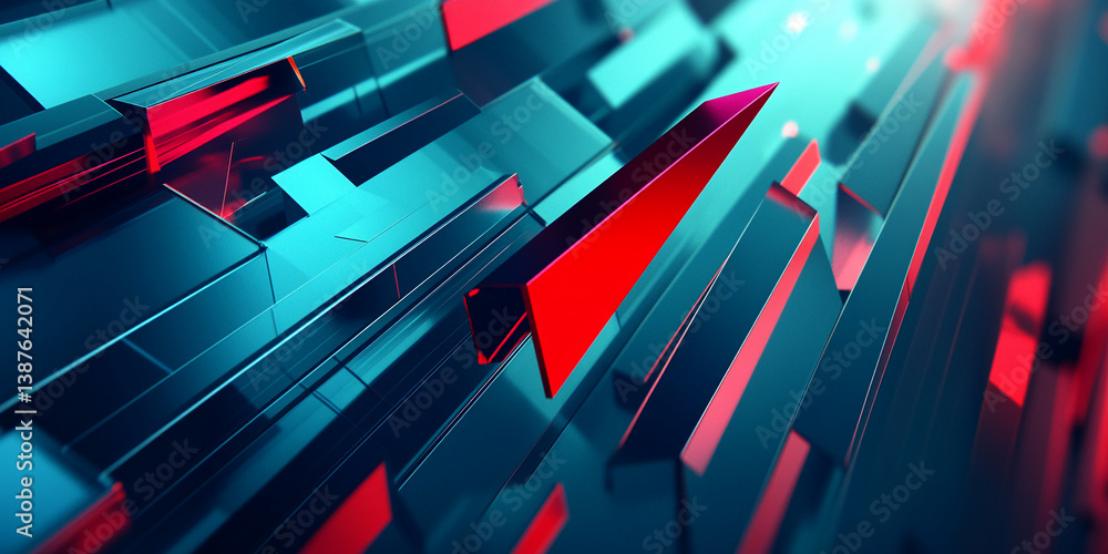 Poster Abstract image of intersecting teal and red geometric shapes creating a dynamic, energetic composition, showcasing a modern and technological aesthetic suitable for various design applications