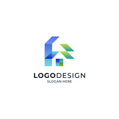 green building and foliage for eco-friendly, botanical and hydroponic housing logo