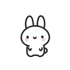 Happy bunny line art, black and white, cheerful animal illustration on white