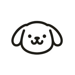 Happy puppy face line art, black and white, cheerful pet illustration against a white background