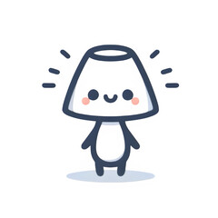 Happy standing lamp character line art, dark blue and white, cheerful lighting illustration on white