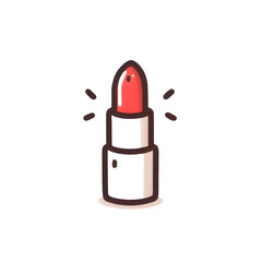 Bright red lipstick line art, brown, white and red, glamorous beauty illustration on white