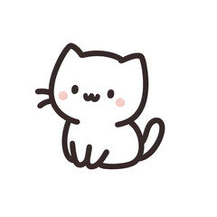 Happy little cat line art, brown and white, cheerful pet illustration against a white background