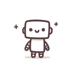 Happy little robot line art, brown and white, cheerful technology illustration on white