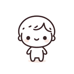 Happy young boy line drawing, brown and white, cheerful child illustration against a white background