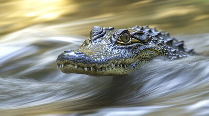 Obraz premium Crocodile head emerging from water with intense gaze