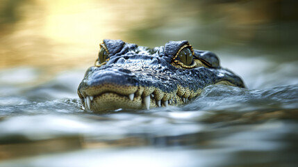 close up of crocodile head emerging from water