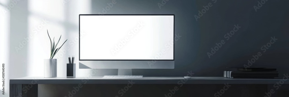 Leinwandbilder sleek desktop monitor on minimalistic workspace with bright white screen showcasing clean lines and 