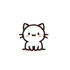 Happy sitting cat line art, black and white, cheerful pet illustration against a white background